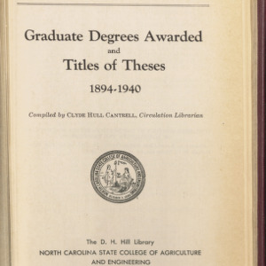 State College Record, Graduate Degrees Awarded and Titles of Theses 1894-1940,  Vol 40 No. 12, August 1941
