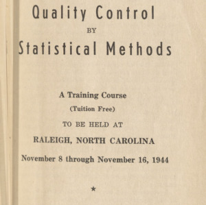 Quality Control by Statistical Methods (State College Record, Vol 44 No. 1), September 1944