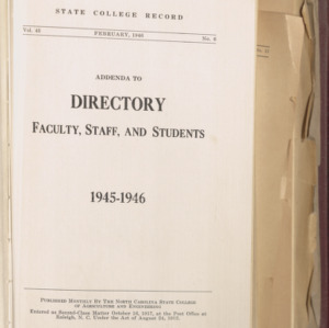 State College Record, Addenda to Directory Faculty, Staff, and Students 1945-1946,  Volume 45 No. 6, February 1946