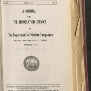 A Manual for the Translation Service of the Department of Modern Languages (State College Record, Volume 45 No. 9), May 1946