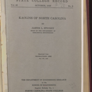 Kaolins of North Carolina (State College record Vol 48 No. 2), October 1948