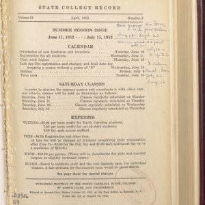 State College record, Summer Session July 11 1952 - July 15 1952,  Vol 51 No. 8, April 1952
