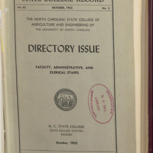 State College record, Directory Issue Faculty, Administrative, and Clerical Staffs, Vol 52 No. 2, October 1952