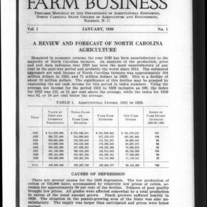 North Carolina Farm Business. January, 1930. Vol.1 No.1
