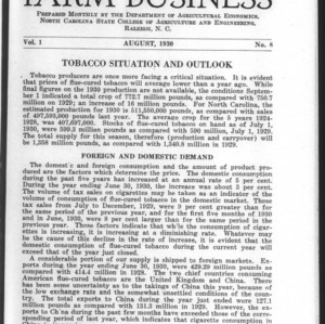 North Carolina Farm Business. August, 1930. Vol.1 No.8