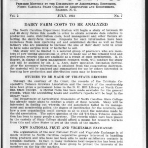 North Carolina Farm Business. July, 1931. Vol.2 No.7