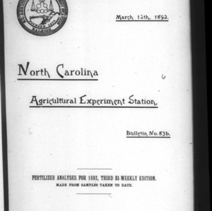 Fertilizer Analyses for 1892, Third Edition (Agriculture Experiment Station Bulletin No. 83b)