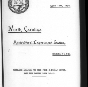 Fertilizer Analyses for 1892, Fifth Edition (Agriculture Experiment Station Bulletin No. 83e)