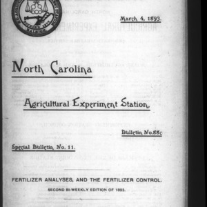 Fertilizer Analyses for 1893, Second Edition (Agriculture Experiment Station Bulletin No. 88c)
