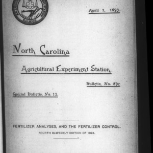 Fertilizer Analyses for 1893, Fourth Edition (Agriculture Experiment Station Bulletin No. 89c)