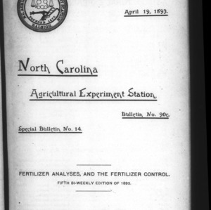 Fertilizer Analyses for 1893, Fifth Edition (Agriculture Experiment Station Bulletin No. 90c)