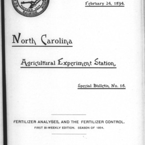Fertilizer Analyses for 1894, First Edition (Agriculture Experiment Station Special Bulletin No. 16)