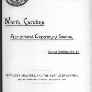 Fertilizer Analyses for 1894, Second Edition (Agriculture Experiment Station Special Bulletin No. 17)