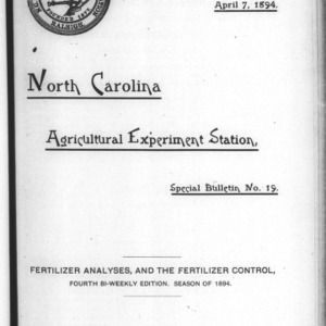 Fertilizer Analyses for 1894, Fourth Edition (Agriculture Experiment Station Special Bulletin No. 19)