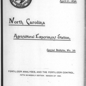 Fertilizer Analyses for 1894, Fifth Edition (Agriculture Experiment Station Special Bulletin No. 20)