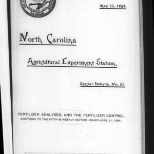 Fertilizer Analyses for 1894, Fifth Edition (Agriculture Experiment Station Special Bulletin No. 21)