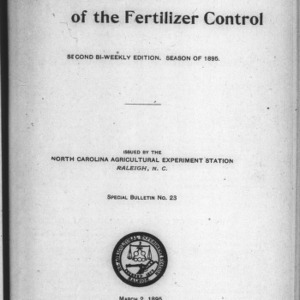 Fertilizer Analyses for 1895, Second Edition (Agriculture Experiment Station Special Bulletin No. 23)