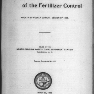 Fertilizer Analyses for 1895, Fourth Edition (Agriculture Experiment Station Special Bulletin No. 25)