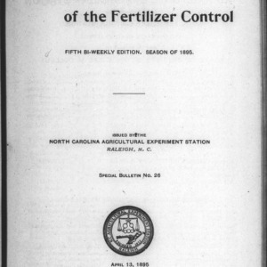 Fertilizer Analyses for 1895, Fifth Edition (Agriculture Experiment Station Special Bulletin No. 26)