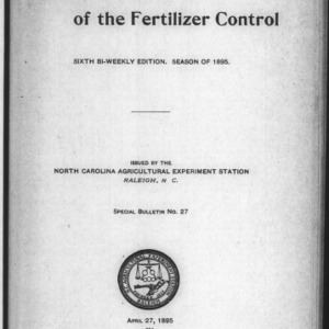 Fertilizer Analyses for 1895, Sixth Edition (Agriculture Experiment Station Special Bulletin No. 27)