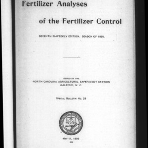 Fertilizer Analyses for 1895, Seventh Edition (Agriculture Experiment Station Special Bulletin No. 29)