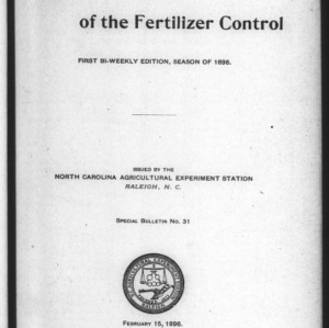 Fertilizer Analyses for 1896, First Edition (Agriculture Experiment Station Special Bulletin No. 31)