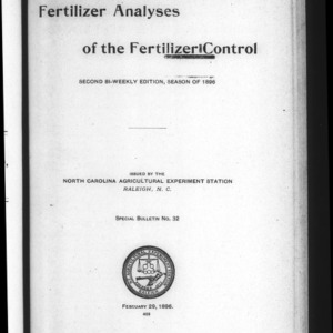 Fertilizer Analyses for 1896, Second Edition (Agriculture Experiment Station Special Bulletin No. 32)