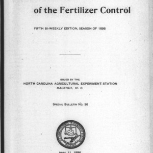 Fertilizer Analyses for 1896, Fifth Edition (Agriculture Experiment Station Special Bulletin No. 36)