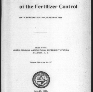 Fertilizer Analyses for 1896, Sixth Edition (Agriculture Experiment Station Special Bulletin No. 37)
