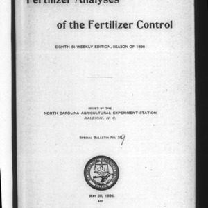 Fertilizer Analyses for 1896, Eighth Edition (Agriculture Experiment Station Special Bulletin No. 39)