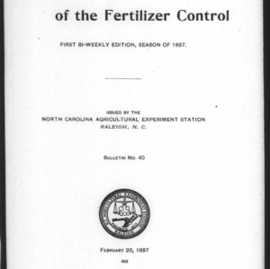 Fertilizer Analyses for 1897, First Edition (Agriculture Experiment Station Special Bulletin No. 40)