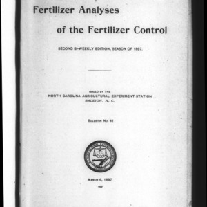 Fertilizer Analyses for 1897, Second Edition (Agriculture Experiment Station Special Bulletin No. 41)