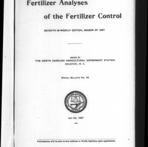 Fertilizer Analyses for 1897, Seventh Edition (Agriculture Experiment Station Special Bulletin No. 46)