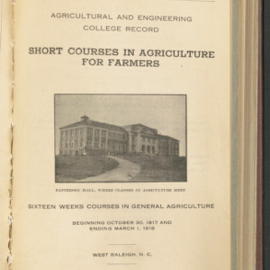 Agricultural and Engineering College Record, Short Courses in Agriculture, Vol. 16 No. 3, Oct 1917