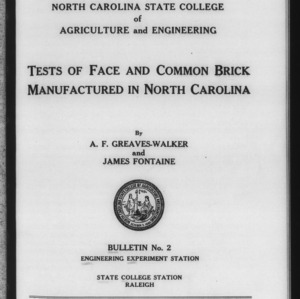 Test of Face and Common Brick Manufactured in North Carolina (Engineering Experiment Station. Bulletin No.2)