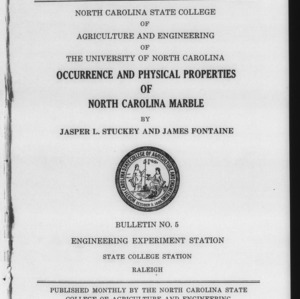 Occurrence and Physical Properties of North Carolina Marble (Engineering Experiment Station Bulletin No. 5)