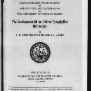 The Development of an Unfired Pyrophyllite Refractory (Engineering Experiment Station Bulletin No. 22)