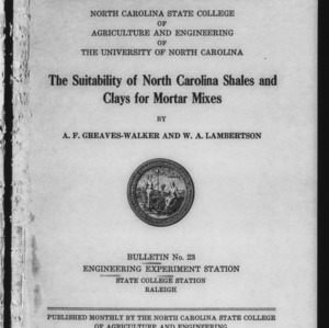 The Suitability of North Carolina Shales and Clays for Mortar Mixes (Engineering Experiment Station Bulletin No. 23)