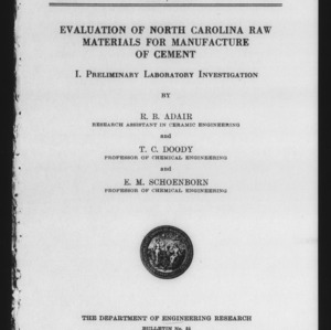 Evaluation of North Carolina Raw Materials for Manufacture of Cement (Engineering Research Bulletin No. 35)