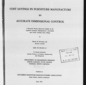 Cost Savings in Furniture Manufacture by Accurate Dimension Control (Engineering Research Bulletin No. 53)