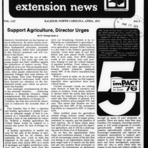 Extension News Vol. 61 No. 8, April 1975