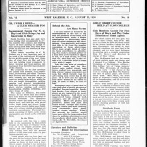 Extension Farm-News Vol. 6 No. 18, August 25, 1920