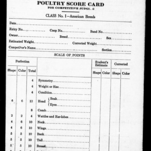 Poultry Score Card for Competitive Judging (Extension Circular No. 35)