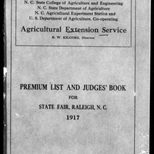 Premium List and Judges Book for State Fair, Raleigh, N.C., 1917 (Extension Circular No. 47)