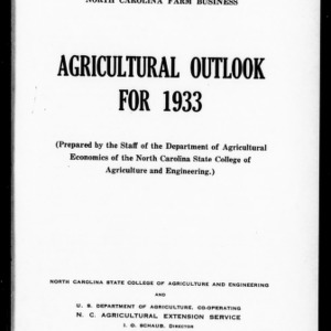 North Carolina Farm Business: Agricultural Outlook for 1933 (Extension Circular No. 194)