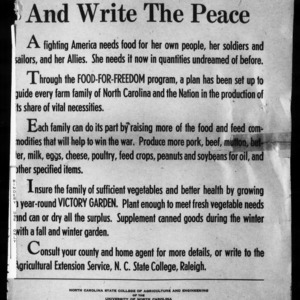 Extension Miscellaneous Pamphlet No. 61: Food Will Win the War and Write the Peace