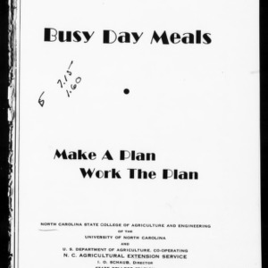 Extension Miscellaneous Pamphlet No. 76: Busy Day Meals: Make a Plan, Work the Plan