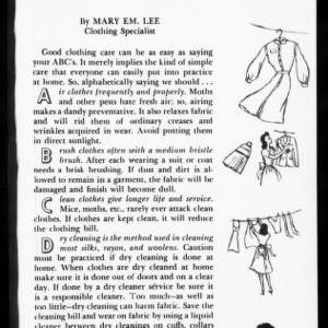 Extension Miscellaneous Pamphlet No. 138, Reprint: The ABC's of Clothing Care