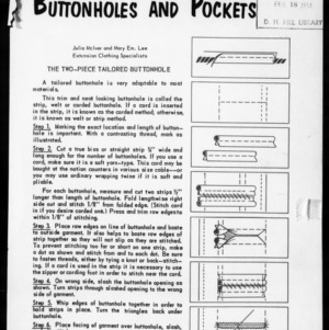 Miscellaneous Pamphlet No. 148: Buttonholes and Pockets
