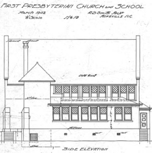 First Presbyterian Church, Proposed changes to Sunday School--Church and School - Side Elevation - No. 13